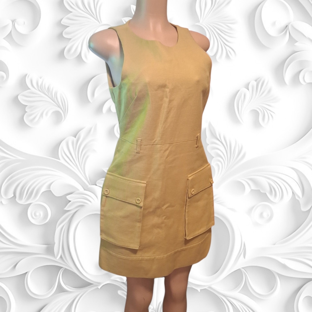 Topshop Tan Sleeveless Mini Dress with Front Patch Pockets Us Size 10